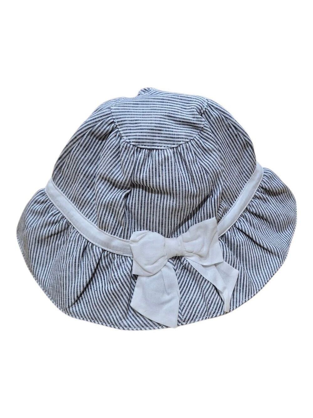 Janie & Jack Stripe Bow Sun Hat 3-6 Months Linen Blend Baby Beach Easter